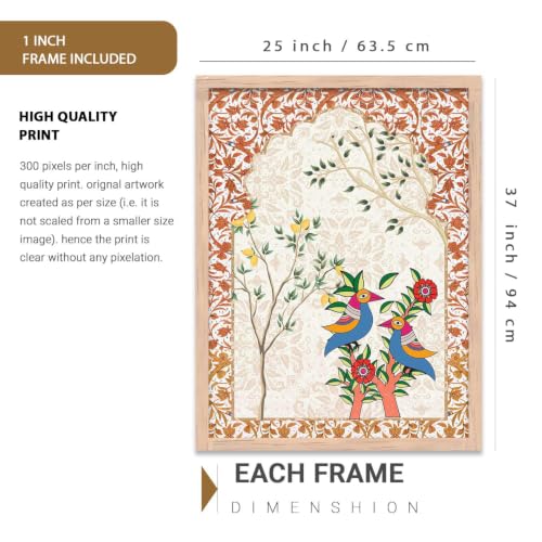 Image of kotart Indian Traditional Madhubani Wall Art Painting With Frame | Paintings Home Decoration For Living Room Bed Room Hotel Wall Decor Digital Reprint Set of 3 (35x37 Inch)