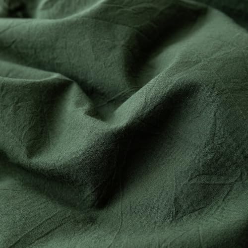 JIYUAN 100% Washed Cotton Duvet Cover Set 3 Pieces Super King, 1 Duvet Cover 108x98 Inches(Comforter Not Included) and 2 Pillowcases,Linen Feel Bedding Set Comfy and Breathable,Forest Green