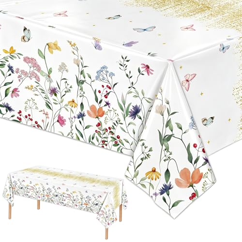Floral Tablecloth 2 Pack Wildflower Tea Party Disposable Table Cover