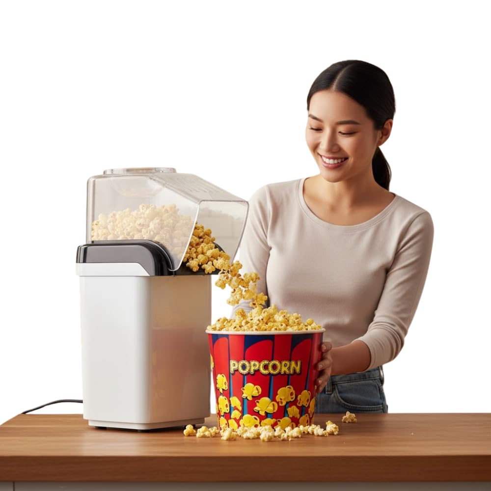 drumstone (𝐒𝐩𝐞𝐜𝐢𝐚𝐥 𝟏𝟓 𝐘𝐞𝐚𝐫𝐬 𝐖𝐚𝐫𝐫𝐚𝐧𝐭𝐲) healthy oil-free popcorn maker 1200w hot air popper machine, fat-free electric corn popper, quick & easy snack maker for home, kids
