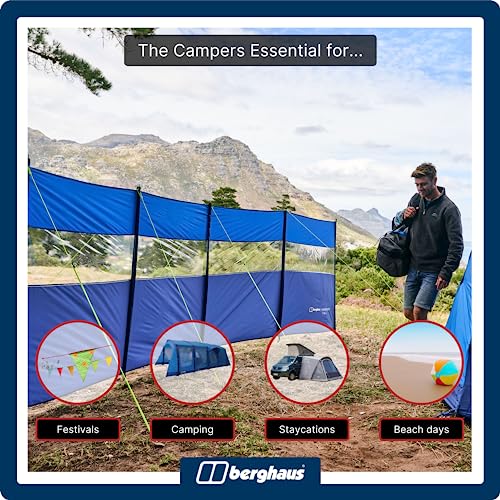 Berghaus Windstop with Clear Window Panels and Reflective Guylines, 5 Panel, 6 Metre, Waterproof, Structured Windbreak from the Air Tent Collection, Camping Equipment, 2000mm HH, Blue - Image 6