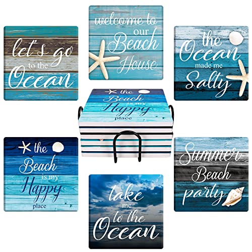 Whaline-Coaster-for-Drinks-Set-of-6-Farmhouse-Style-Absorbent-Square-Coasters-Summer-Beach-Drink-Coaster-Blue-Ocean-Party-Ceramic-Coaster-for-Mugs-Cups-Home-Kitchen-Party-Supplies-39-x-39-inch Whaline Coaster for Drinks Set of 6 Farmhouse Style Absorbent Square Coasters Summer Beach Drink Coaster Blue Ocean Party Ceramic Coaster for Mugs Cups Home Kitchen Party Supplies 39 x 39 inch