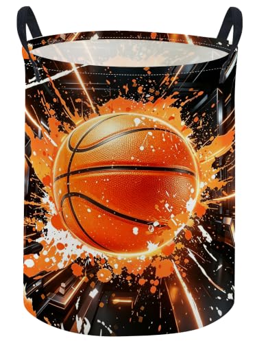 Image of ESSME Basketball Laundry Basket,Sport Hamper Collapsible Canvas Waterproof Storage Bin, Cute Hamper,Gift Baskets(Basketball)