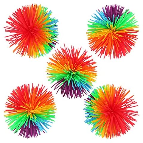 Lifreer 5PCS Monkey Stringy Balls Sensory Toy Fidget Toy Colorful Soft Silicone Pom Bouncy Stress Balls for Kids, Adults(2.36 Inch) Cover