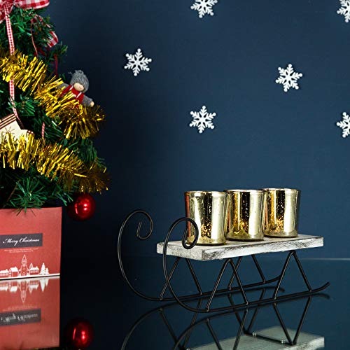 Diamond Star Christmas Candle Holders Mercury Glass Tealight Candle Holder Decorative Sled Votive Candlestick for Home(Gold)