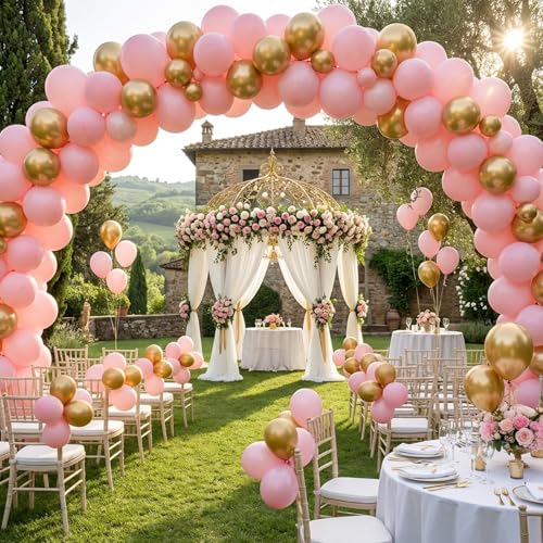 Image of RUBFAC Pink Balloons 65pcs, 12 Inch Baby Light Pink Party Balloon with Ribbons for Valentine's Day, Birthday, Wedding, Baby Shower, Gender Revelation Party Decorations
