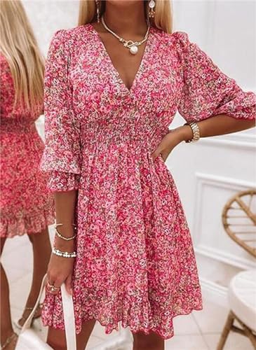 Womens Summer Dresses Babydoll Short Sleeve Tunic Dress V Neck Boho Floral Dresses Flowy Swing A-Line Sundress2