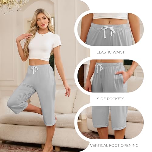 Image of U2SKIIN 3 Pack Womens Pajama Pants Capri Lounge with Pockets Comfy Drawstring Pj Bottoms Casual Summer Sleep