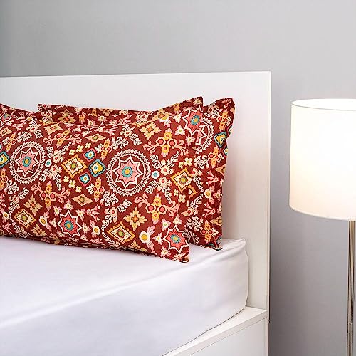 Image of Wakefit 100% Cotton Pillow Cover Set of 2 | 144 TC Soft & Breathable Pillow Cases | Standard Size 18 x 27 Inch | Skin Friendly, Durable Stitching & Gentle Machine Washable | Aloha Hibiscus