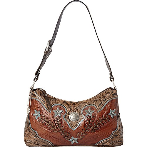 American West Leather Women's Desert Wildflower Zip Top Shoulder Bag Brown One Size2