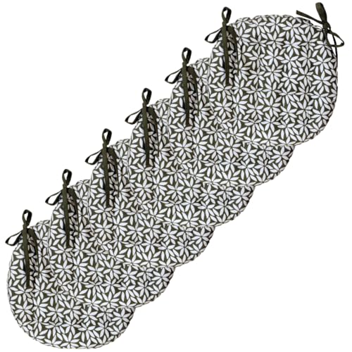 Atout Ciel Lot de 6 Galettes de Chaise Rondes Bicolores D.40cm, Kaki imprimé/uni
