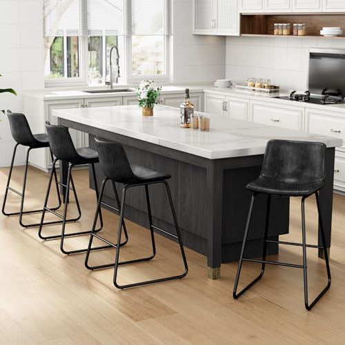 Image of REONEY Bar Stools Set of 4, 26 inch Urban Faux Leather Counter Stools, Black