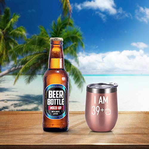 39 Plus One Middle Finger Wine Tumbler, 40Th Birthday Gifts For Women Men, Wine Tumbler With Saying Funny Gifts Idea For Wife Mom Friends Coworkers, 12 Oz Insulated Wine Tumbler Glasses, Rose Gold #TOP7