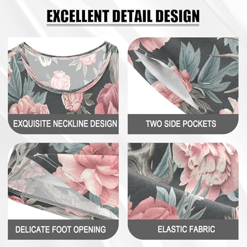 senya Short Sleeve Pajamas Sets Summer Cotton Sleepwear Deer Skull and Pink Flower4