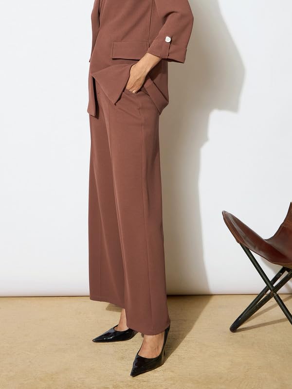 Image of Black Front Dart Textured Palazzo Pants