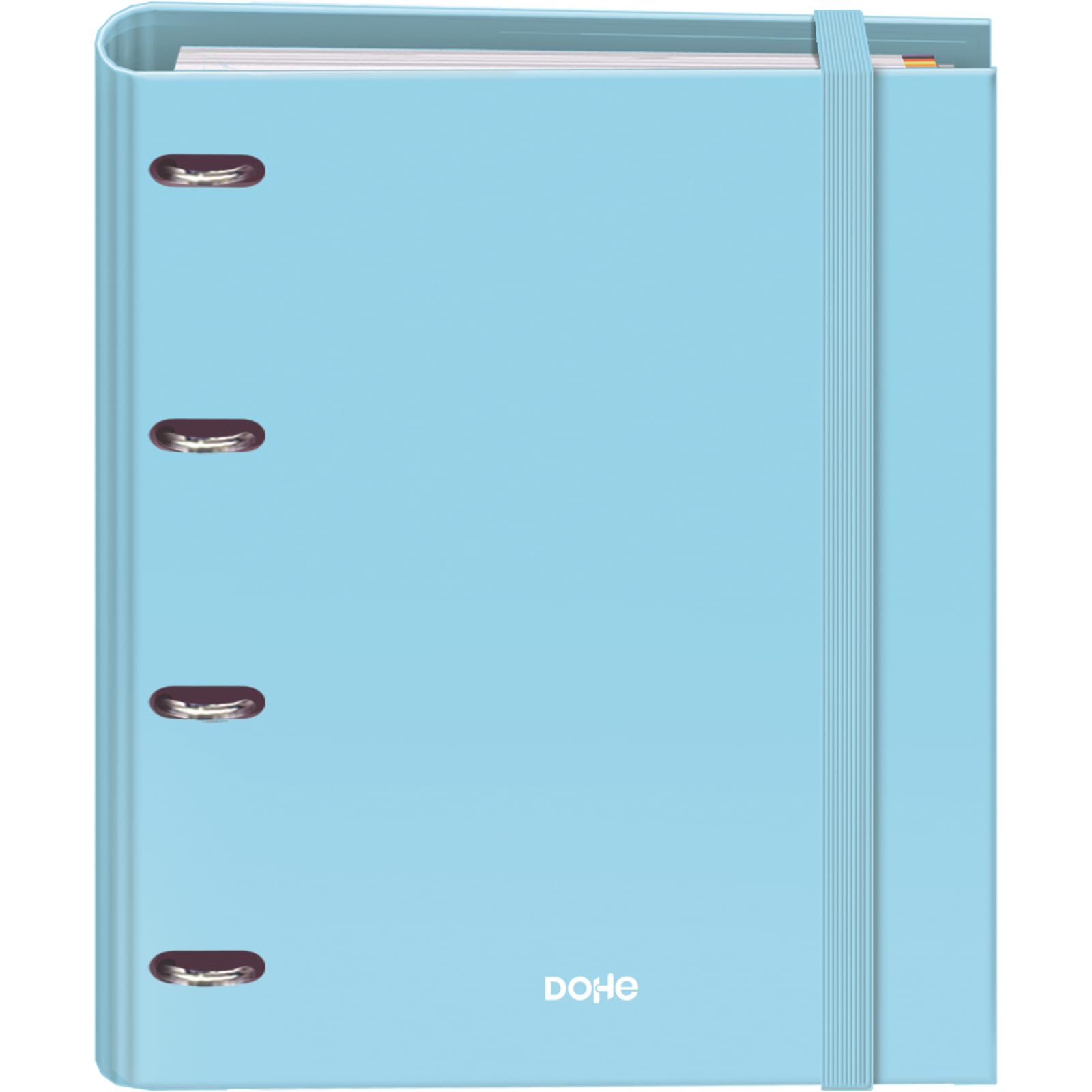Dohe - Binder with Refill - 4-Ring Folder, A4 (28x32 cm), 100 Sheets 5x5 mm Grid Paper, 4 Colour Dividers, Extra Storage Pocket and Elastic Closure - Serenity Blue