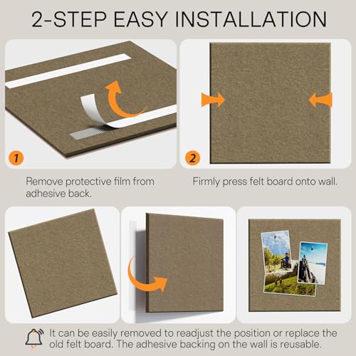 Image of MaxGear Felt Bulletin Board 36 inch x 24 inch, Espresso Felt Wall Tiles Push Pins