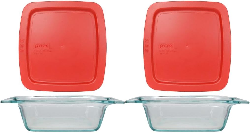 Pyrex Easy Grab 4-Piece Glass Baking Dish Set with Lids, 2-Qt Glass Bakeware Set, Non-Toxic, BPA-Free Lids, Tempered Glass Nesting Bakeware Set