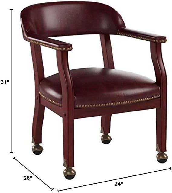 Boss Captains Chair In Burgundy Vinyl W/ Casters