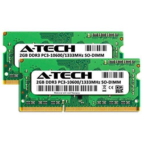 Image of A-Tech 4GB (2x2GB) DDR3 1333MHz PC3-10600 CL9 SODIMM 204-Pin Non-ECC SO-DIMM Laptop, Notebook RAM Memory Modules