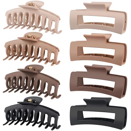 Image of ANNA CREATIONS 8 Pcs Korean Fashion Matte Hair Claw Clips Strong Hold Clutcher for Thick & Thin Hair Accessories Clutches for Women & Girls