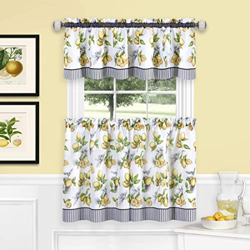 Woven Trends 3-Piece Window Kitchen Curtain Set, Tier Panels and Valance with Lemon Print