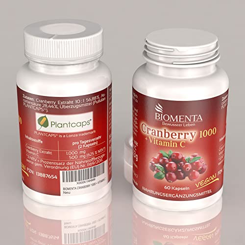 BIOMENTA Cranberry 1000 + Vitamin C – mit 1.000 mg Cranberry Extrakt + 500 mg Vitamin C pro Tag – Cranberry hochdosiert… - Image 5