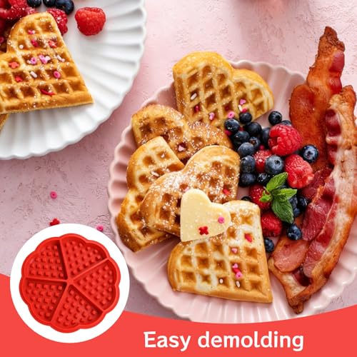 BaZuyunMd 2 Stücke Waffelform Für Airfryer,Silikon Waffelform Airfryer,Herzform Silikonform Waffeln Airfryer,Backutensilien, Geeignet Für Die Zubereitung Von Belgischen Waffeln (Rot)