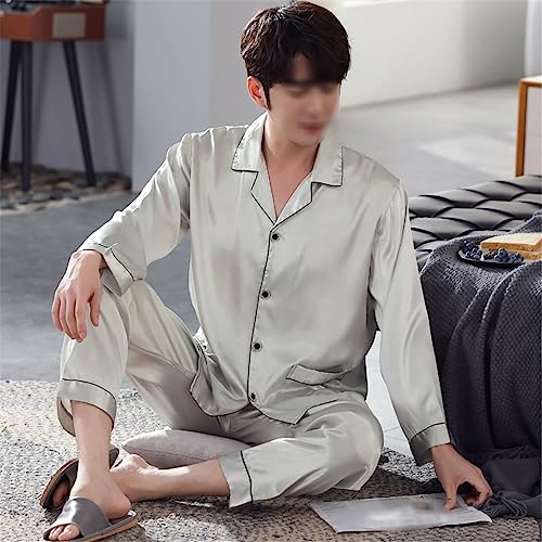 Pajamas for Men Spring and Long Sleeve Silk Ice Loungewear Thin Faux Suit3