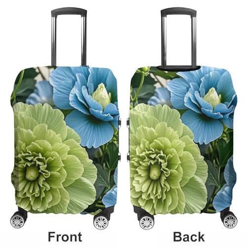Green And Blue Hibiscus Flowers Printed Luggage Cover Protector, Fits 18-32 Inch Luggage3