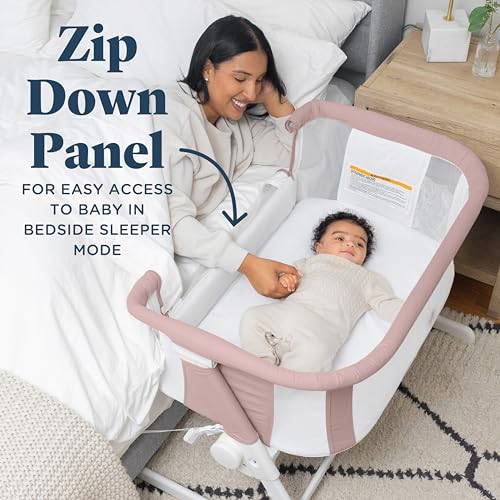Image of Baby Delight Beside Me Dreamer Bassinet & Bedside Sleeper | Easy Access Zip-Down Panel | 8-Position Height Adjustment | 100% GOTS Certified Organic Cotton Fabric | Organic Rose