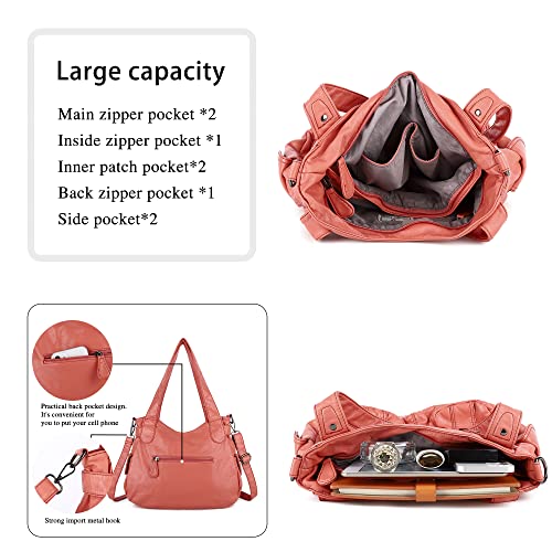 Image of Angel Kiss Women's Designer Handbag Large Double Zipper Multi Pocket Washed Leather Purse