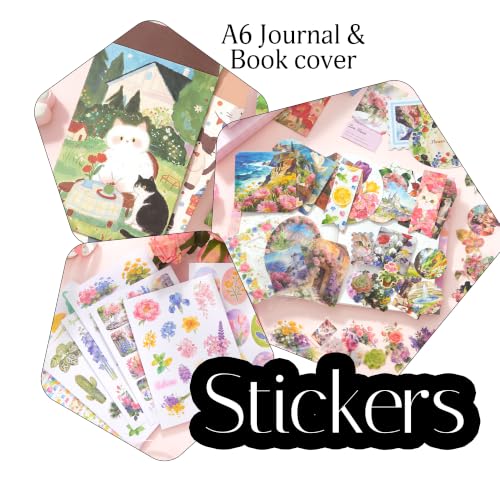 Image of The AutoStory Vintage Scrapbook Album Kit - A6 Junk Journal Notebook with Aesthetic Stickers, Collage Paper Pack & Washi Tape - DIY Journaling Supplies Gift for Teens & Girls (Sweet Dream, Pink)