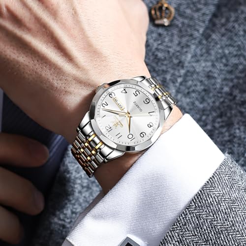 Image of OLEVS Watch for Men Luxury Dress Analog Quartz Stainless Steel Waterproof Luminous Date Business Two Tone Casual Wrist Watch