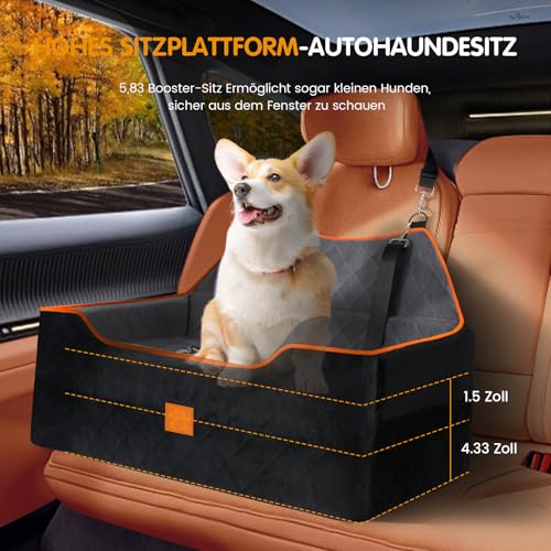 Hunde-Autositz für Hunde unter 25 kg oder 2 kleine Hunde, Sicherheits-Memory-Schaum-Autositz mit 2 Kissen und Sicherheitsleinen, großes Reisebett für den Rücksitz