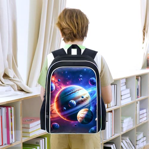 Image of AGSDON 3PCS Boys Backpack for Boys, 17 inch Kids Bookbag with Lunch Box, Earth Planet Backpack Water Resistant for Teen