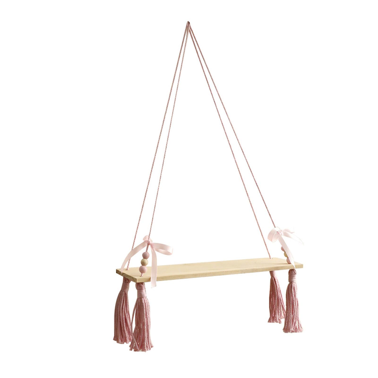 Rope Tassels Wall Storage Rack Handwoven Macrames Wood Beads Wall Hanging Shelf Organizers Plant Hangers Tassels Wood Beads Shelf