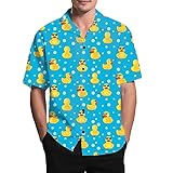 Rubber Ducky Shirt for Men Hawaiian Shirts Button-Up 90s Party Beach Shirt Mens 80s Clothing, Yellow Ducks L