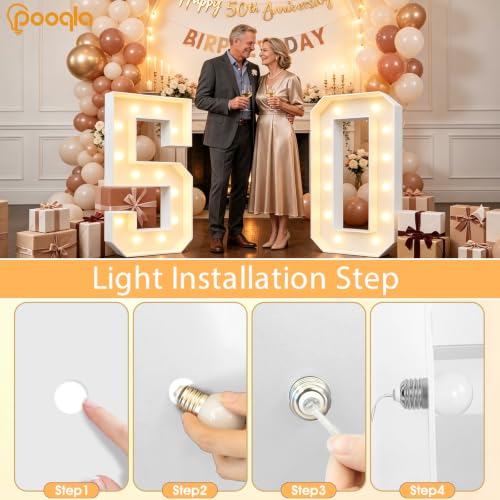 Image of Pooqla 4FT Marquee Numbers, Large Light Up Numbers 9th Birthday Party Decor | Warm White LED Marquee Light Up Numbers 4 Feet Tall, Party Decorations for 9th 19th 90th Birthday Anniversary Photo Backdrop