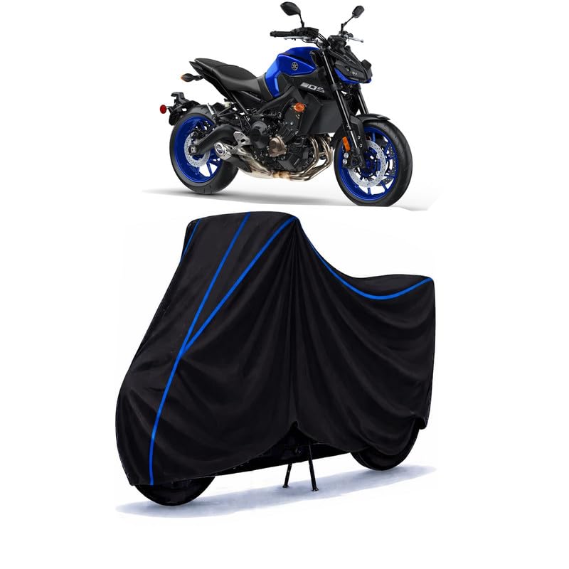 Image of MT 20 Bike Cover Water Resistant Universal Motorcycle Rain | Heavy Duty UV Protection, Dust, Scratch Indoor Outdoor All Weather with Black Blue Piping Elastic