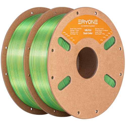 Image of ERYONE Silk Dual Color PLA Filament 3D Printer 1.75mm + /- 0.03mm, Bicolor Filament Two Tone PLA Bundle 2KG Cardboard Spool, Yellow Green