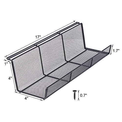 Keegh Under Desk Cable Management Tray, Metal Cable Tray, Under Table Cable Basket Organizer, 17 inch Super Sturdy Cord Holder for Desk, Set of 2 Black