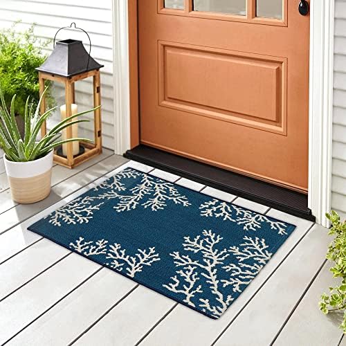 Liora Manne Esencia Machine Washable Non-Slip Low Profile Indoor/Outdoor Mat-Transitional, Coastal, Beach, Border, Coral Edge Navy 2'5" x 3'11"