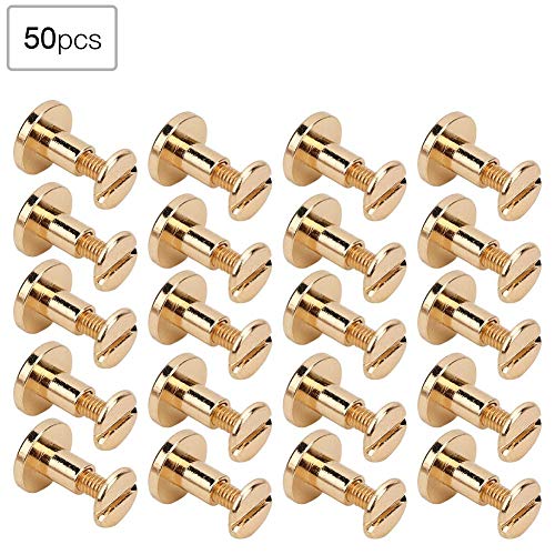 50pcs Leather Rivets Kit, Pure Copper Flat Head Rivets, Setting Tools 8mm (Gold)
