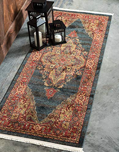 Tapete runner geometric azul marino 79 x 305 cm