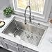 33x22 Drop In Kitchen Sink Workstation-Bokaiya 33 Inch Stainless Steel Kitchen Sink Drop In Top Mount 16 Gauge Handmade Deep Single Bowl Kitchen Sinks with Cutting Board
