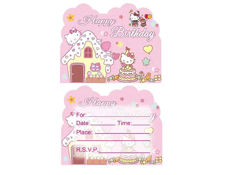 Jlemon 20pcs Hello Cat Kate Birthday Party Invitations Card Hello Cat Birthday Party Supplies Party Post Decoration (Card C)