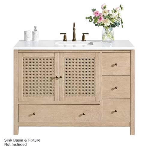 Alaterre Furniture Lucca 48 Inch Bathroom Vanity - Freestanding Cabinet Without Sink - Wood Bathroom Vanity with Large Bottom Drawer, 3 Small Drawers, and Soft-Close Doors (Natural)