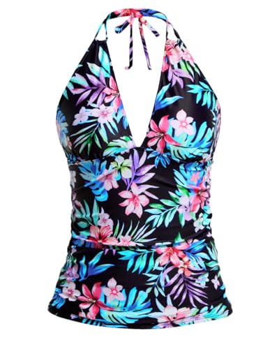 Image of Yonique Women's Halter Tankini Top V Neck Swim Top Tummy Control Bathing Suit
