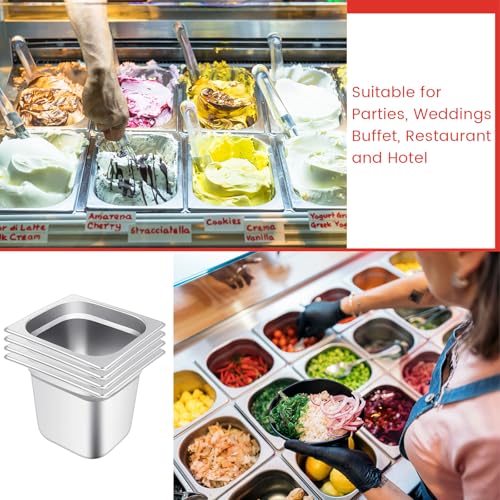 Image of Thenshop 10 Pack 1 /6 Size 6 Inch Deep Hotel Pans Stainless Steel Steam Table Food Pan Commercial Metal Food Catering Tray Anti Jam for Hotel Restaurant Buffet Party Supplies(European)